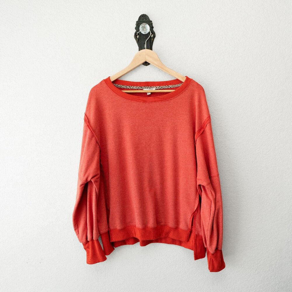 Umgee Oversized Sweatshirt Large Coral Orange Balloon Sleeve Boutique Pullover